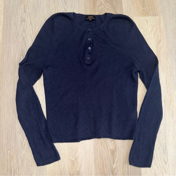 Quince 100% Mongolian Cashmere Navy Blue Ribbed Henley Sweater - Size Large - Picture 2 of 9
